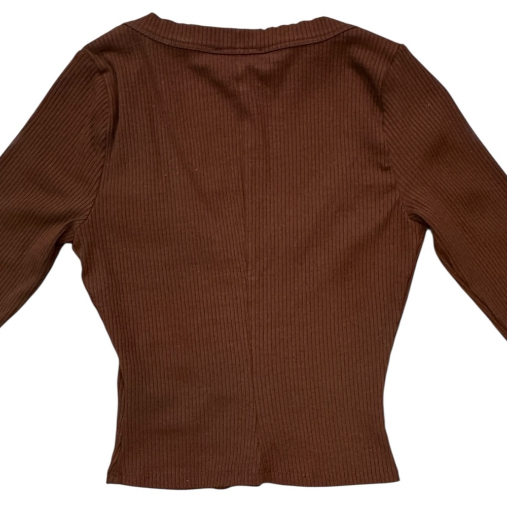 Reformation Ribbed Scoop Neck Long Sleeve Top - Chocolate Brown - Picture 7 of 8
